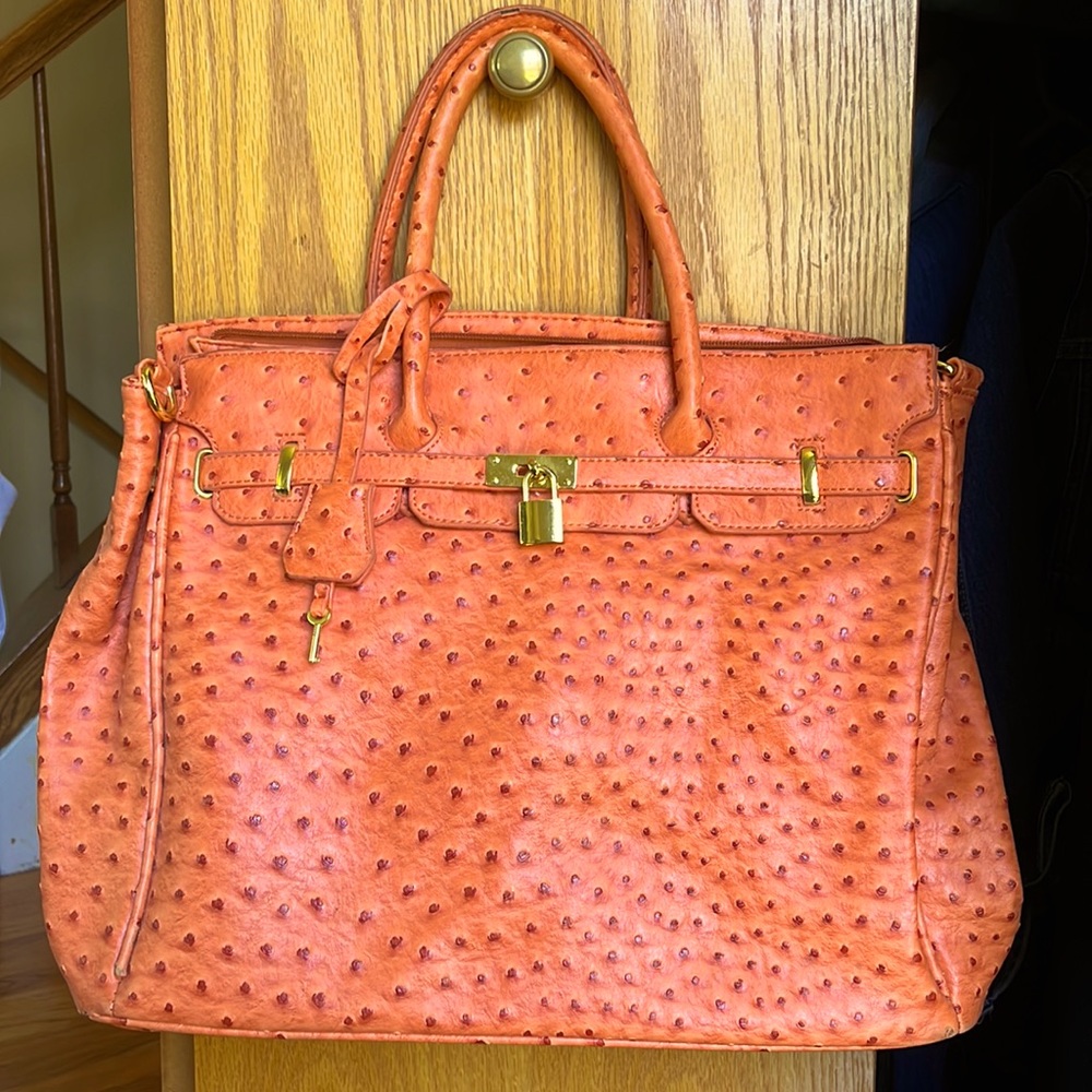 Orange Faux Ostrich Purse